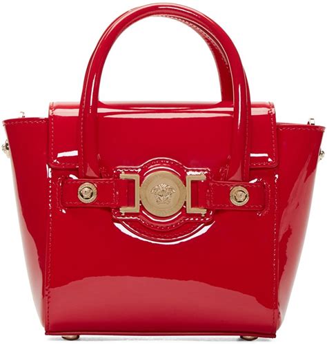 red versace patent leather bag|More.